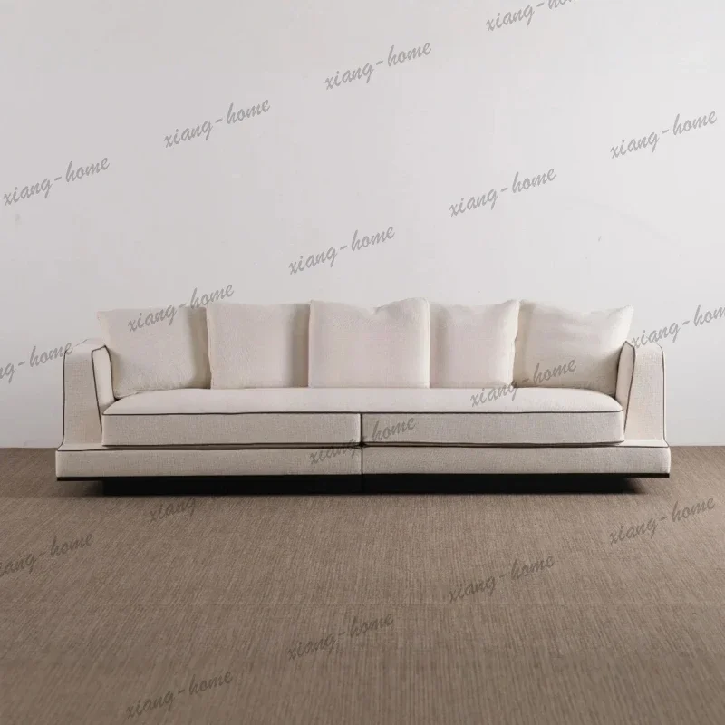 FG Premium Nordic White Linen 3‑Seater Sofa, Contrast Bright Line Luxury Fabric Couch for Living Room