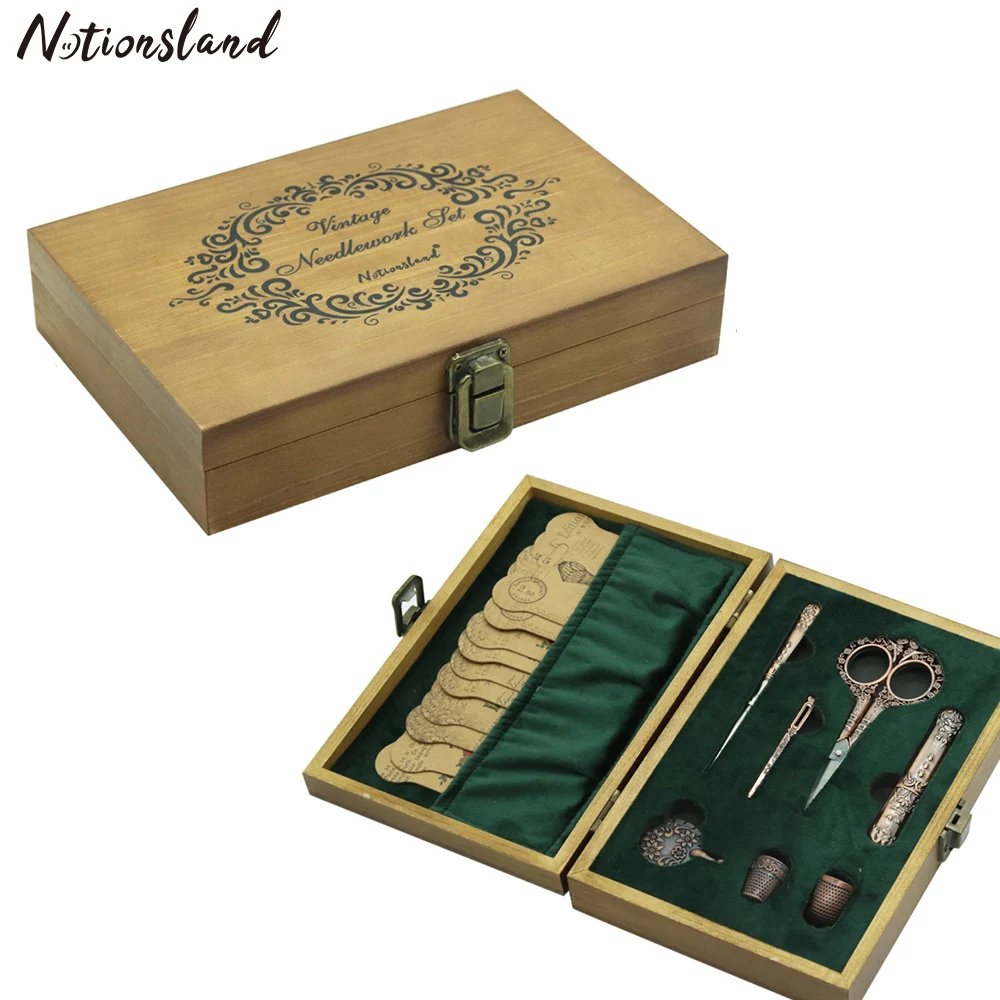 

Embroidery Scissors Vintage Sewing Scissors Set with Wooden Case 30pcs/set Portable Sewing Knitting Tools Tailoring Scissors