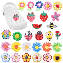 Good Quality 1pcs PVC Shoe Charms Flower strawberry ladybug Bee Accessories Kids Shoes Ornaments Fit Kids DIY Party Gift