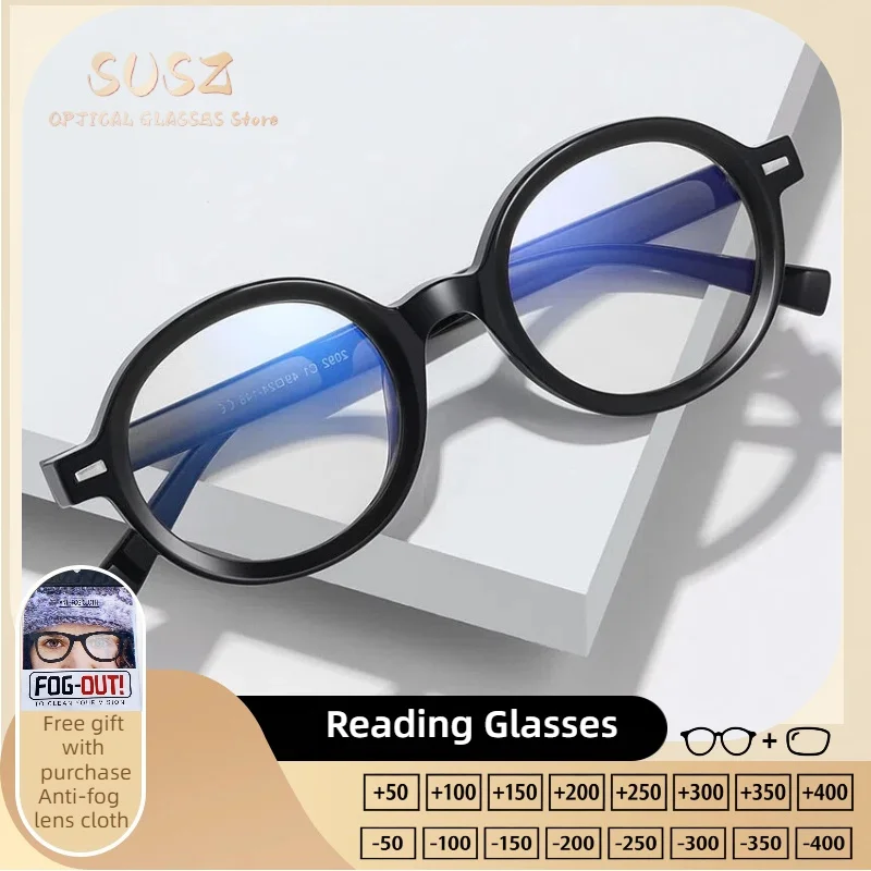 

SUSZ Retro Round Small Frame Women' Reading Glasses Anti Blue Light Myopia Glasses Anti Reflection Prescription Optical Glasses