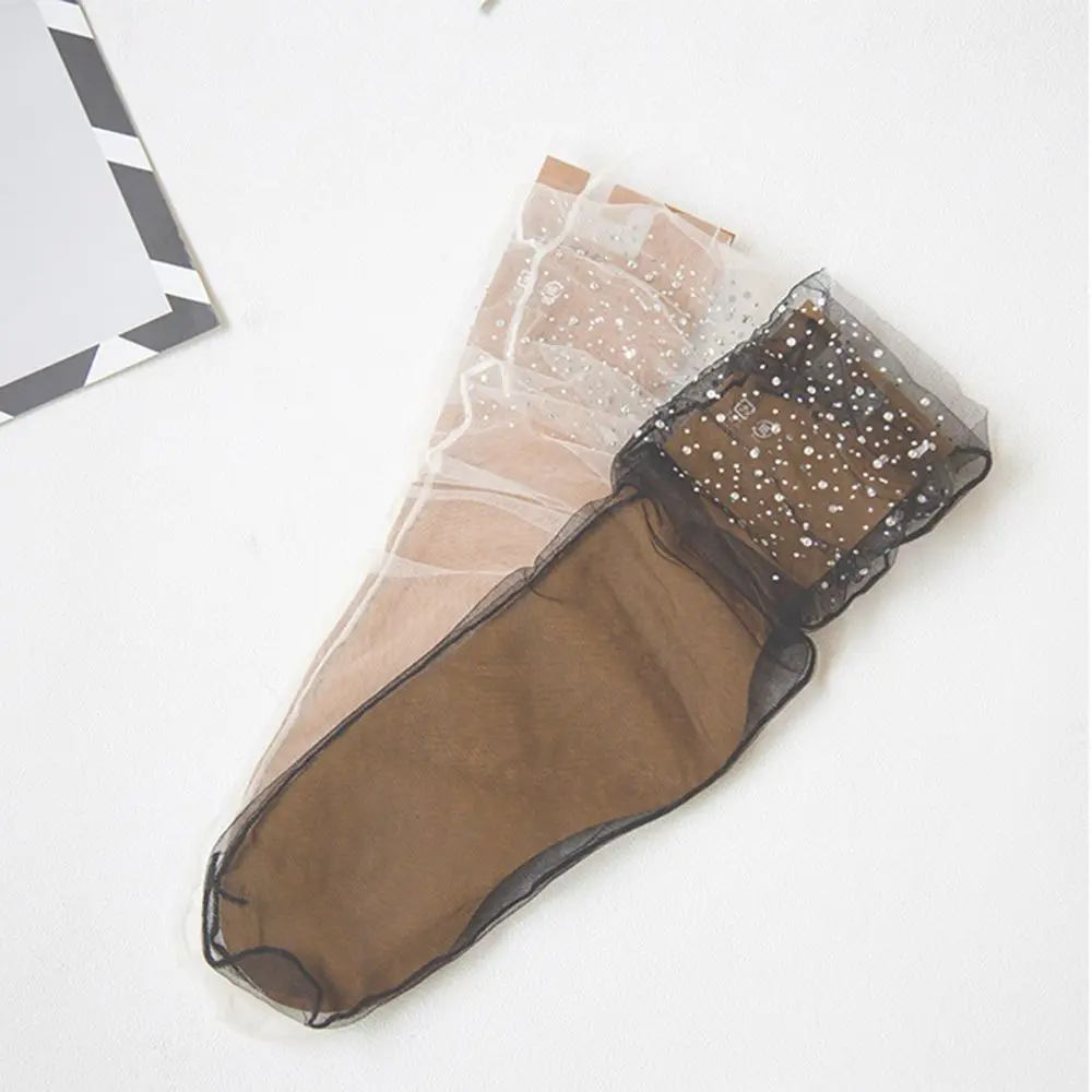 Voir à travers les dames verre soie dentelle strass élastique cheville chaussettes chaussettes courtes maille transparente chaussette