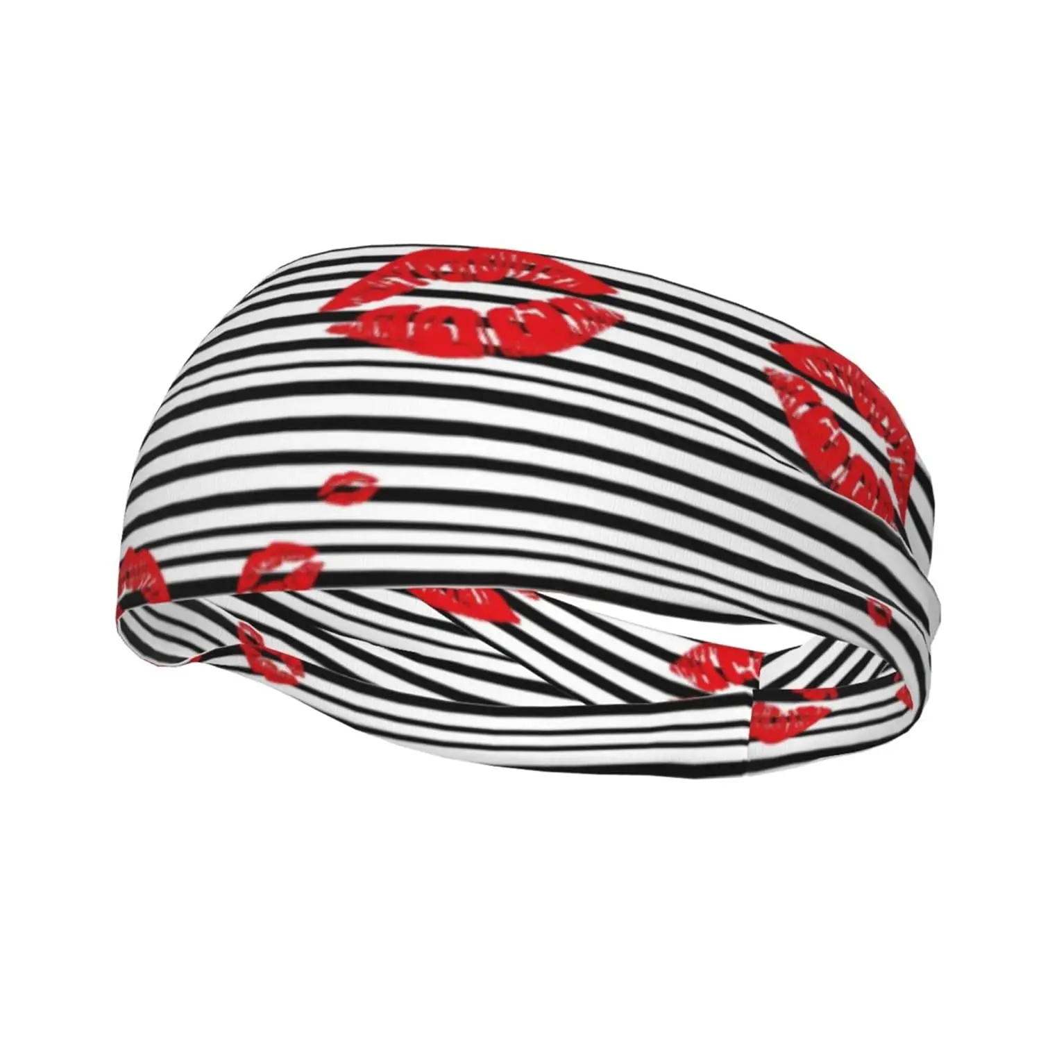 

Men's Women Red Lips Black White Stripes Sports Sweatbands Multipurpose Novelty Head Ribbon Headdress for Yoga Workout Shower