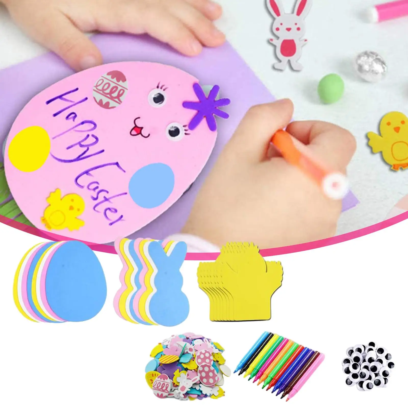 Juego de pegatinas de espuma de Pascua para niños y niñas, favores de fiesta, decoraciones de Pascua DIY