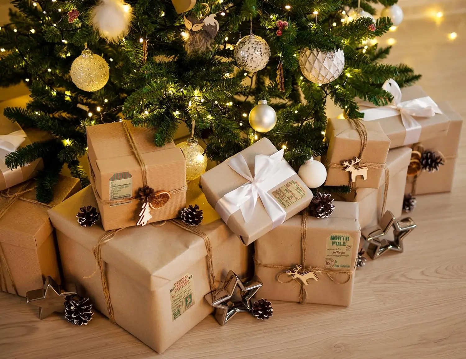 200 قطعة من ملصقات علامات الهدايا الطبيعية من سانتا كلوز - ملصقات عطلات مقاس 2 × 3 بوصة، علامات عيد الميلاد لتغليف الهدايا #4