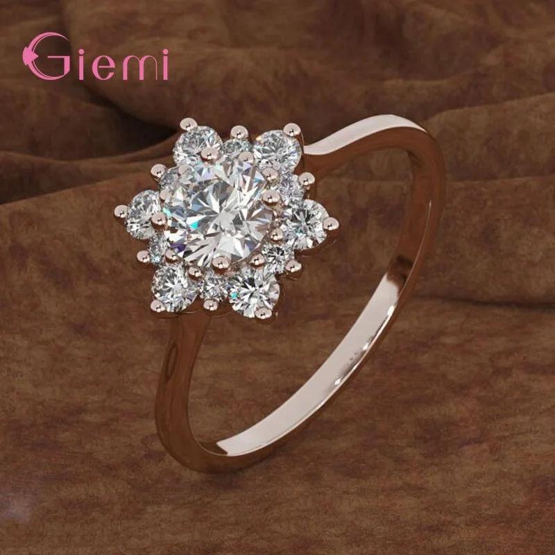 Grosir Authenic 925 perak kualitas terbaik kristal CZ elegan bunga desain cincin untuk wanita gadis pernikahan wanita perhiasan