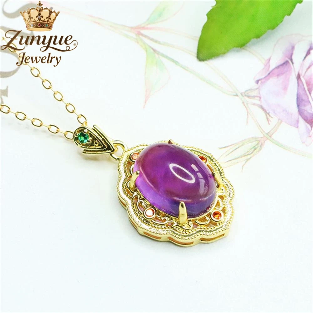

Natural Amethyst Hollowed-Out Gemstone Inlaid Vintage Pendant Luxury Quality Fashion Jewelry Exquisite Elegant Popular Charms