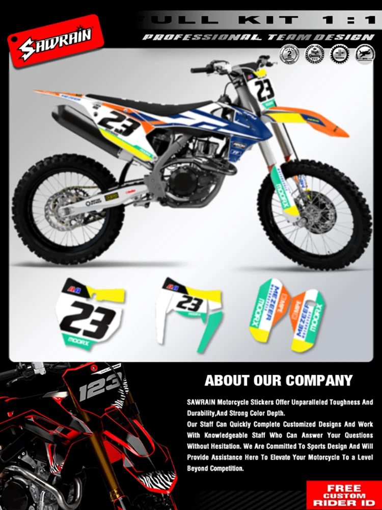 AliExpress MCHMFG Sawrain Motorcycle Sticker Pit Dirt Bike Protection Sticker Custom Number Graphics Decal Kit For KTM SXF 2016-2018 EXC 2017-2019