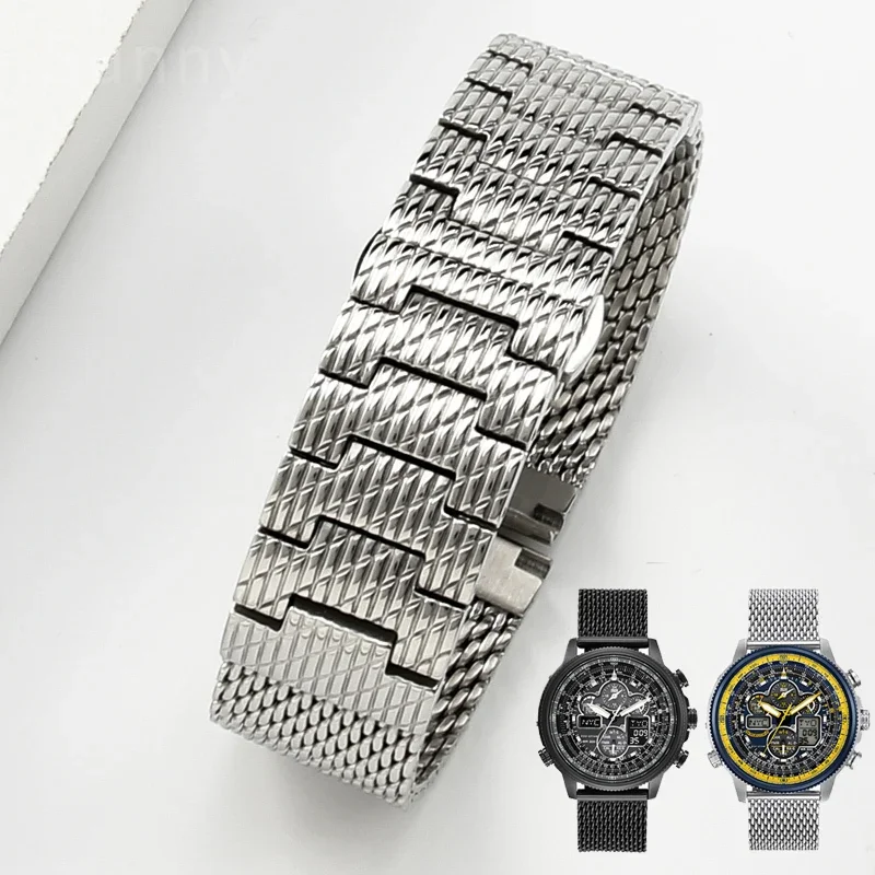 

High Quality Steel Mesh Belt Watch Strap for Citizen Eco-Drive Air Eagle Jy8078 Second Generation Blue Angel 22mm Watchband
