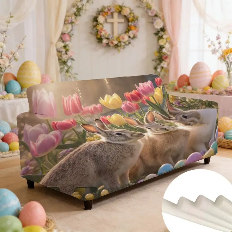 

Пасхальный универсальный диванный набор «Кролик» с пасхальным яйцом и цветочным узором, эластичный подлокотник, который можно стирать в машине, чехол для дивана