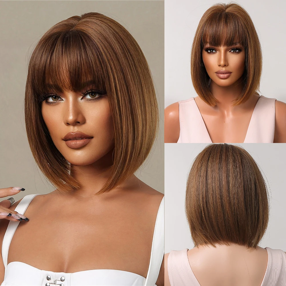 HENRY MARGU Dark Brown Bob Synthetic Wig with Bangs