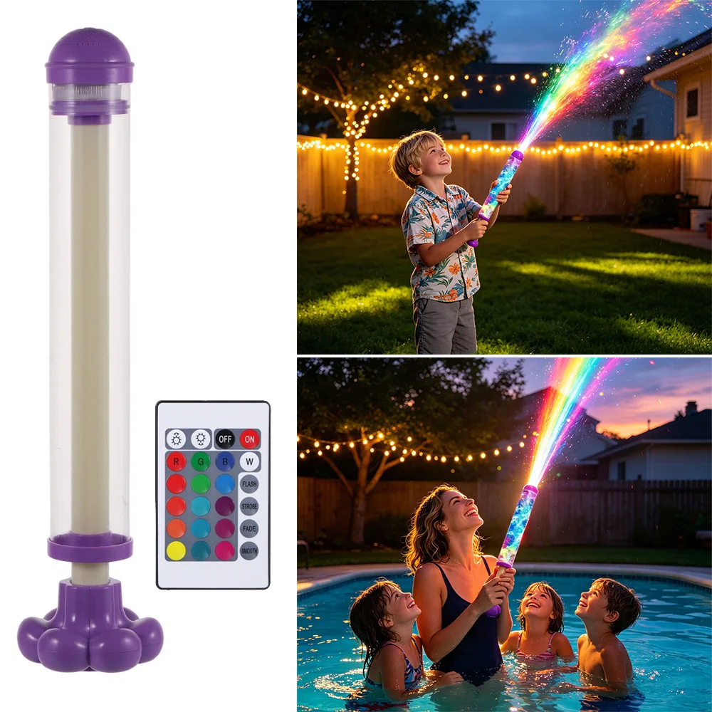 

Creative Glowing Rainbow LED Water Blaster Push-Pull Splashing Spray Water Toys Large Capacity Water Sprayer Summer