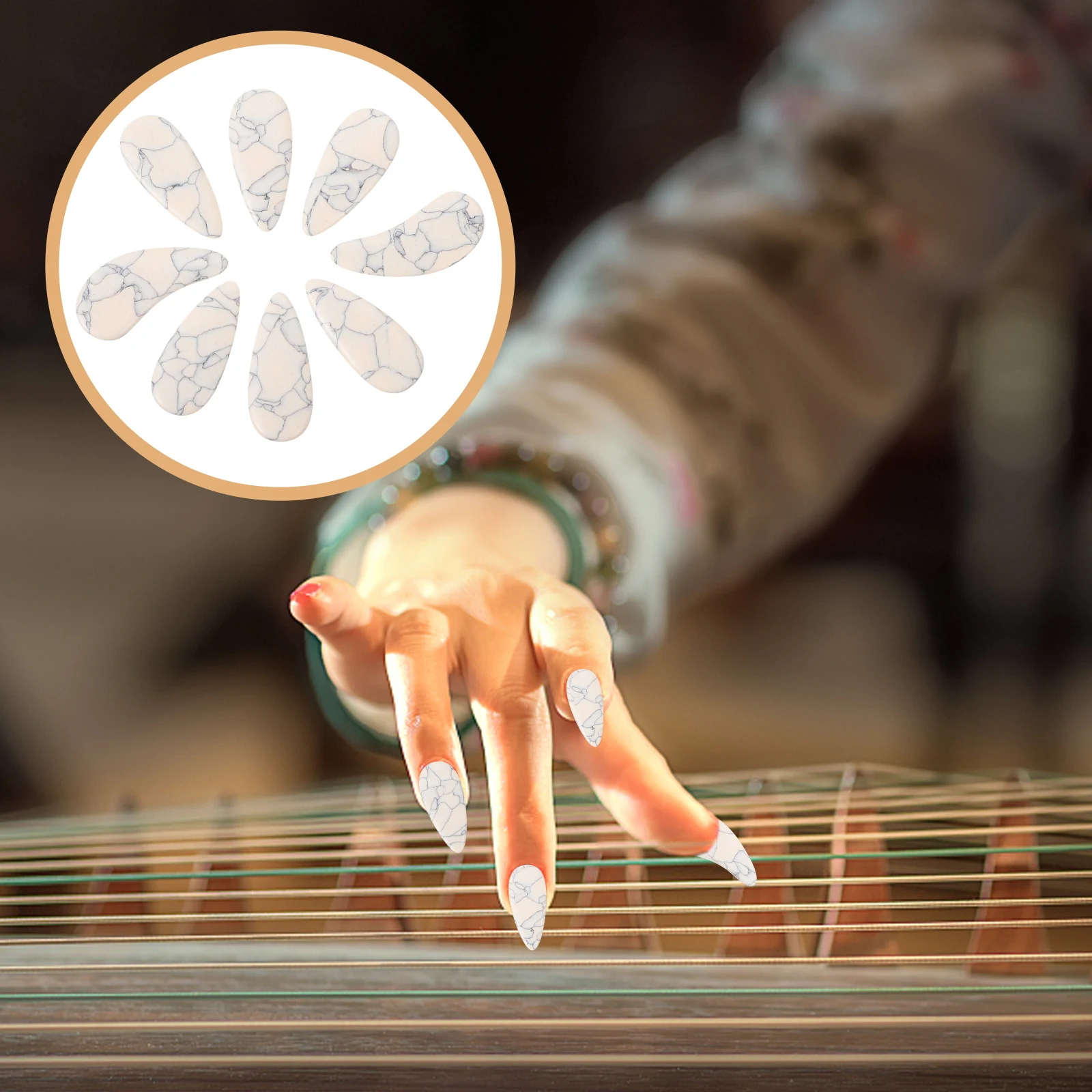 

8Pcs Guzheng Nails Hand-Polished Protective Practice Fake Nails Comfortable Finger Picks Guzheng Supplies Gift for Beginners