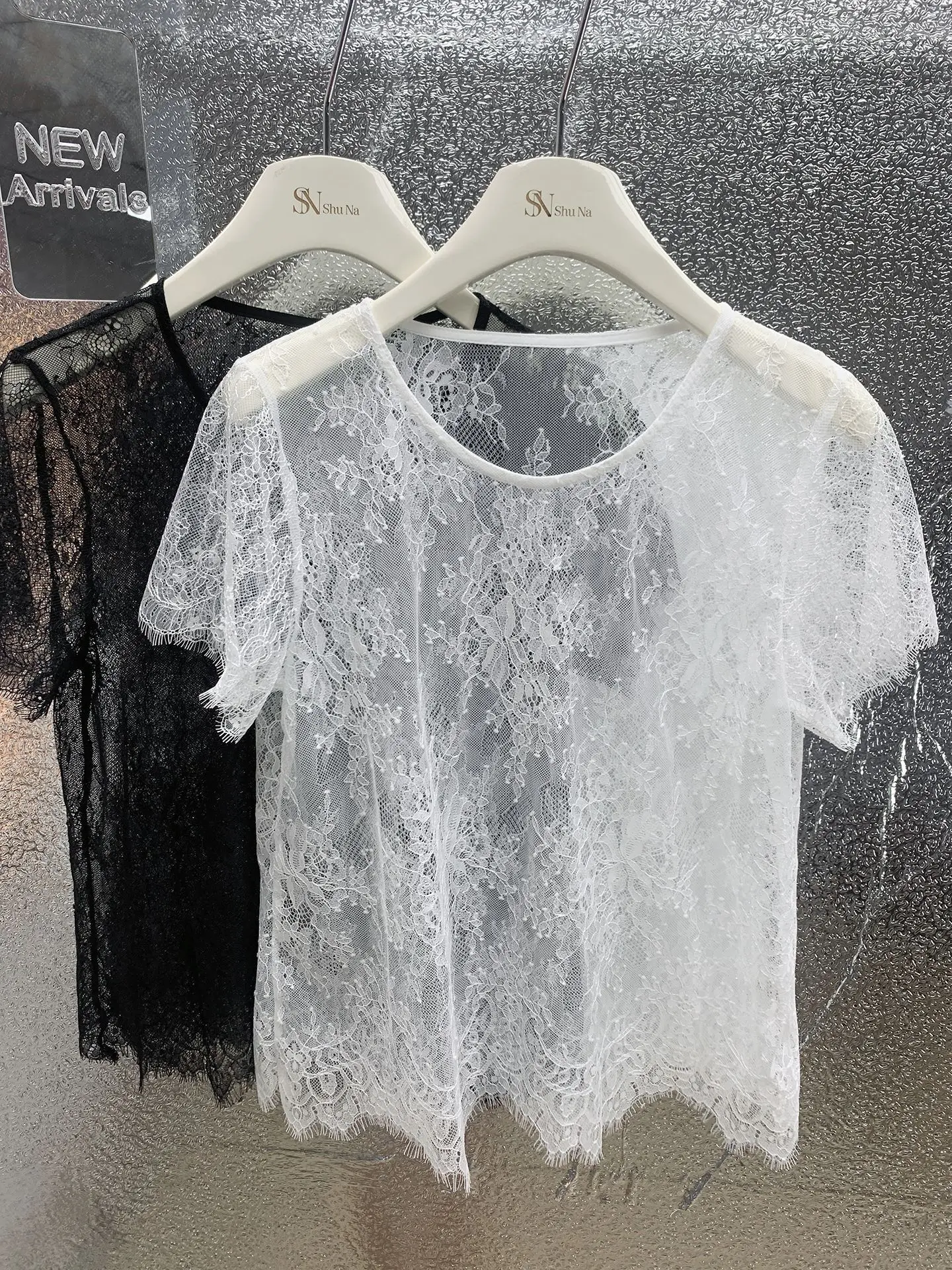 French Lace Hollowed Out T-shirt For Women Summer Fashionable Elegant Transparent Sexy Female Jacquard Short Sleeved Top