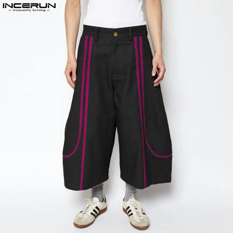 INCERUN Men Wide Leg Pants Patchwork Button Joggers Loose Casual Trousers Men Streetwear Oversize 2025 Fashion Leisure Pants