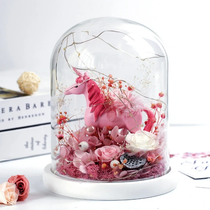 

FS 15*21 см стеклянный купол ваза украшение дома консервированный цветок розовый милый питомец белый базовый чехол DIY подарок свадебный сувенир