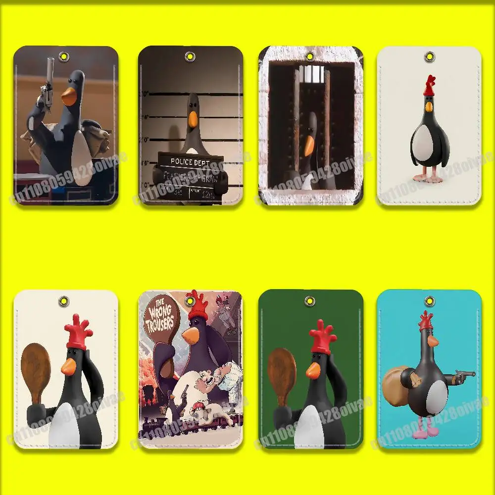 

F-Feathers Penguin M-McGraws For ID Clips Credit Bank Bag Bus Meal Card Holder Cover Pocket PU Leather Keychain