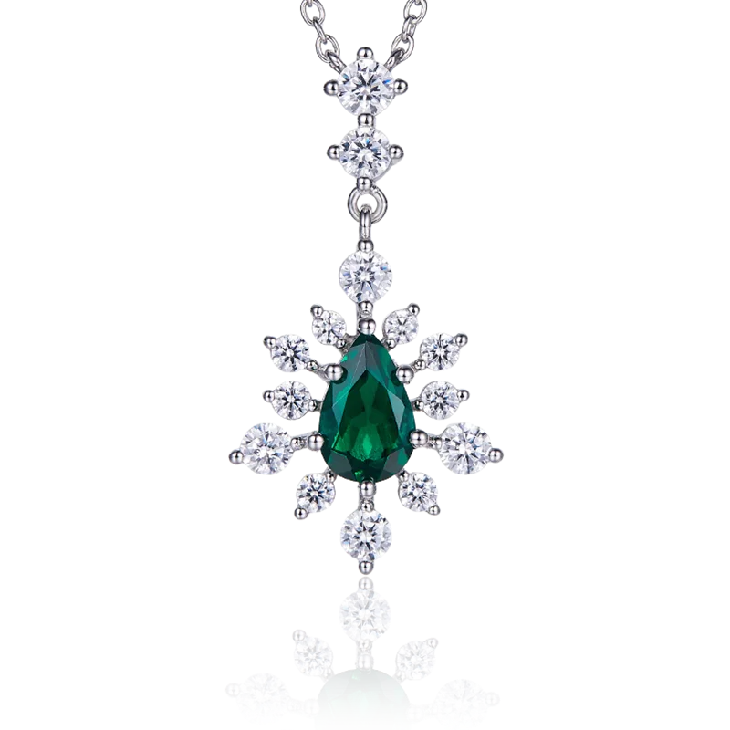 

P2019860 Грушевидное ожерелье из лабораторного изумруда S925, посеребренное из белого золота, 0,73 карата