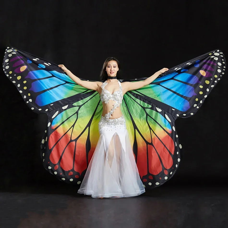 

Two Sides Painting Butterfly Wings For Adult Women Rainbow Alas Wings Costume Belly Dance Accessories