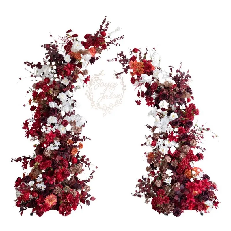 decoration red horn flower arrangement, Chinese festive arrangement engagement photography background simulation flower