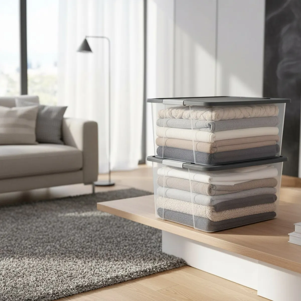 Large Clear Storage Containers 64 Quart Gray Lids Stackable Home Office Garage Organizer 2 Pack