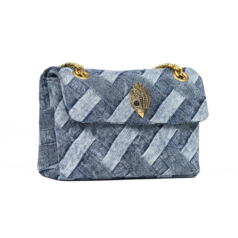 Fanshion-Wash Denim Bolsa Feminina, Bolsa de Impressão Weave, Articulações Cruz Corpo, Patchwork