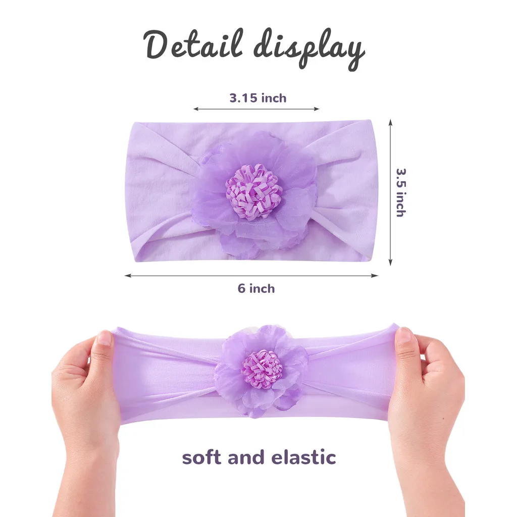 10pcs Soft Nylon Knit Cables Headscarf Set for Newborn Baby Girls Elastic Flower Headband Wide Turban Toddler Hair Accessories