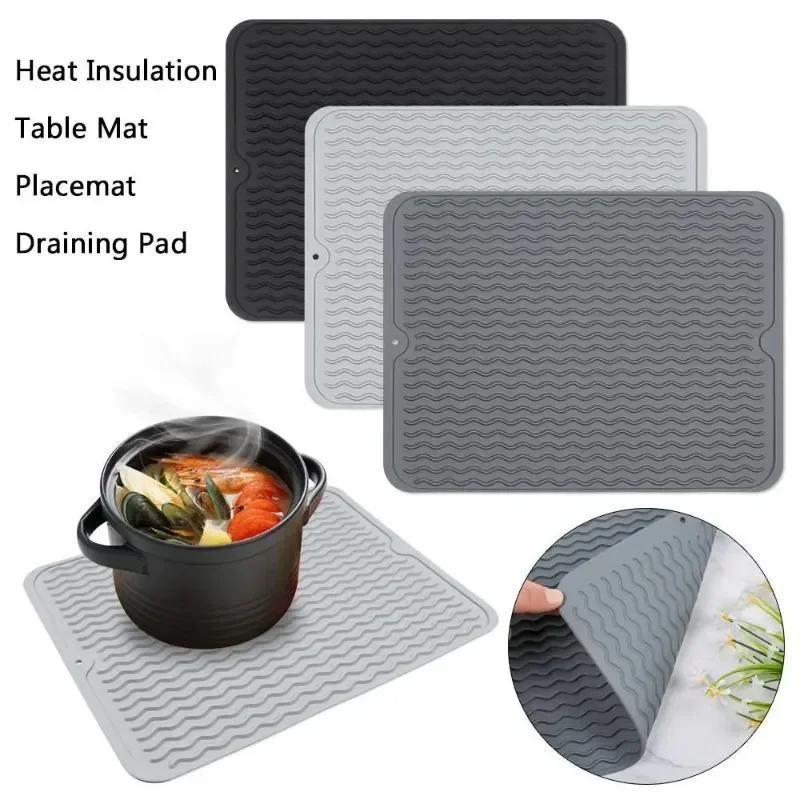 

1Pcs Wave Draining Pad Silicone Drying Mat New Non-slip Dish Holder Table Mat Kitchen Placemat Foldable Heat Insulation Pad