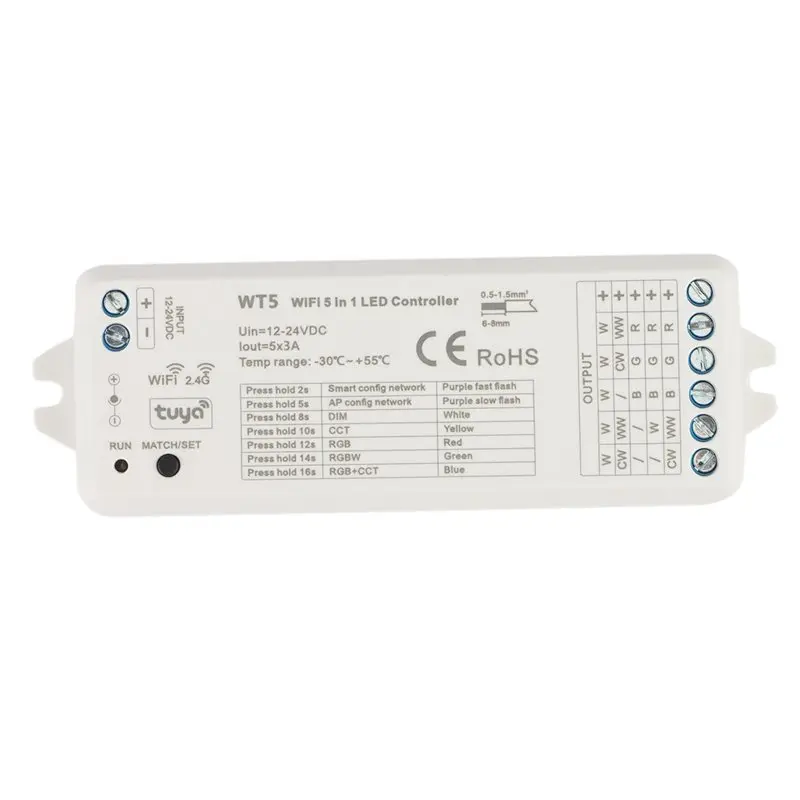 T23C 10X Tuya LED Controller 5 In 1 Dimmer CCT RGB RGBW RGBWW RGBCCT Strip Smart Life Wifi 2.4G RF Remote Controller 12-24V