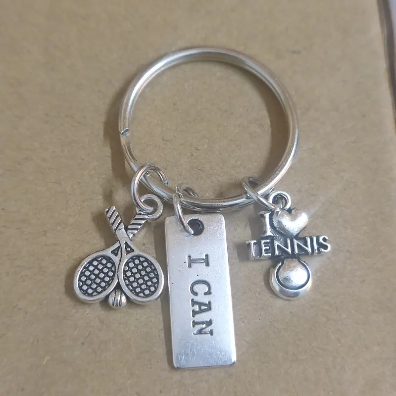 I Can I Love TENNIS Racket Coach Sports KeyChain KeyRing Women Man Charm Handmade Diy Pendant Accessories