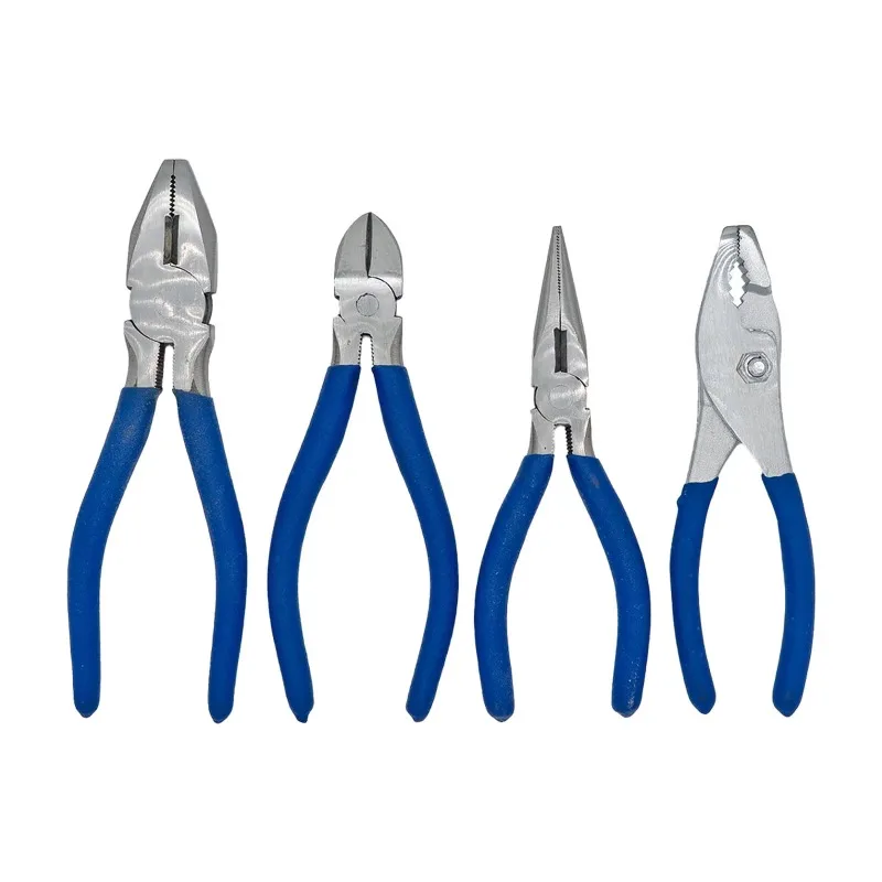 4-Piece Plier Set, Drop Forged C-1045, Fully Polished, Blue Alligator Handle, Includes 6