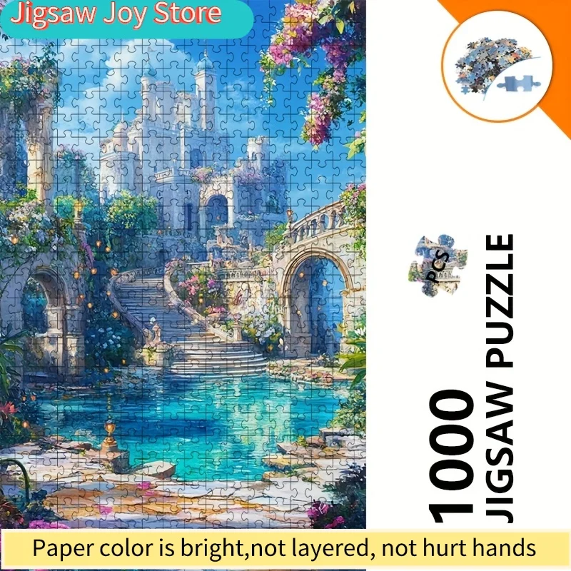 1000 Mini Puzzles Featuring a Castle Staircase And River Design - Scratch-Resistant And, Designed for Advanced Skill Levels, S