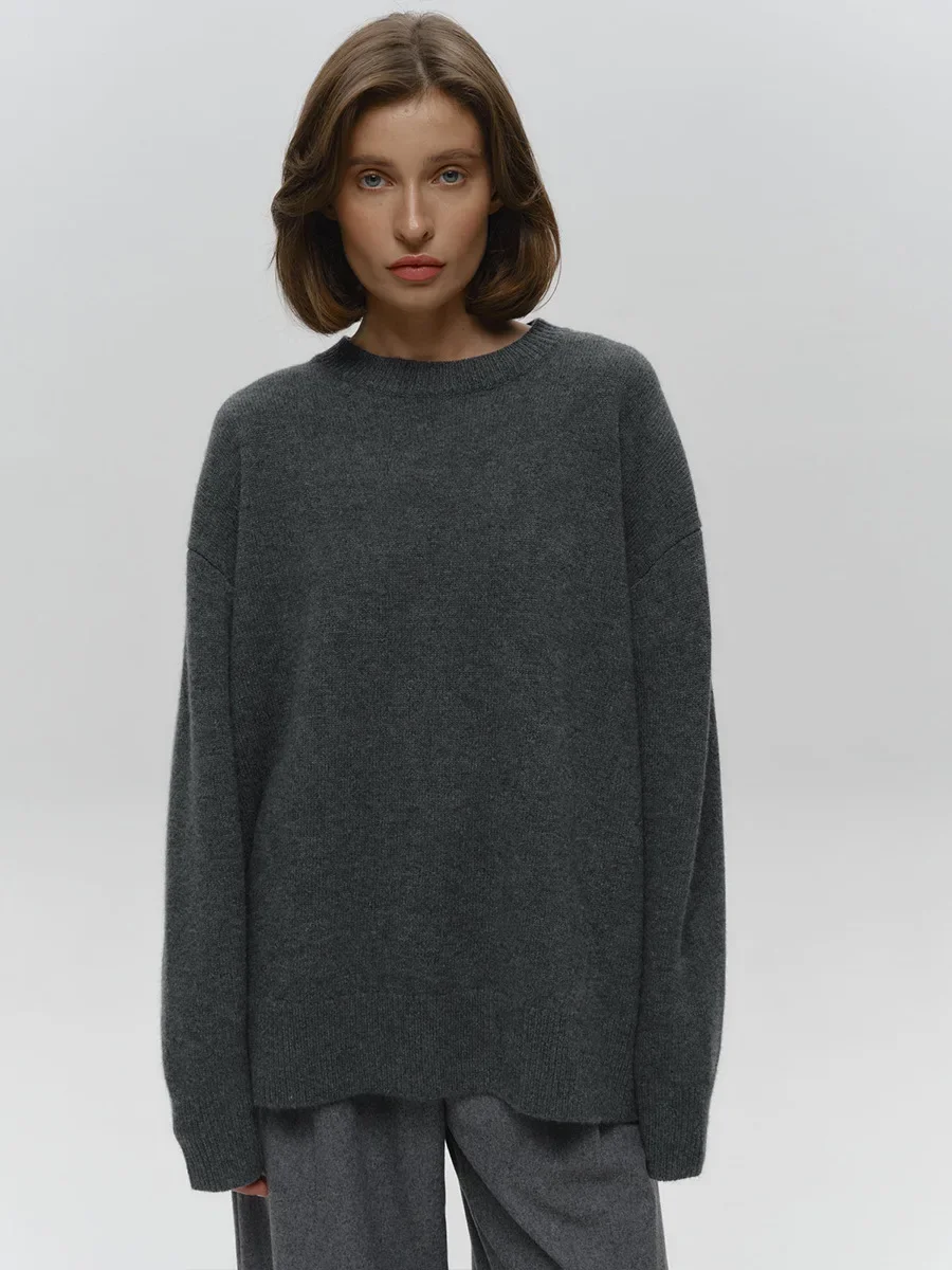 Women's O-Neck Oversized Sweater Autumn Winter Thick Warm Loose Simple Solid Color Knitted Pullover Casual Jumper Top