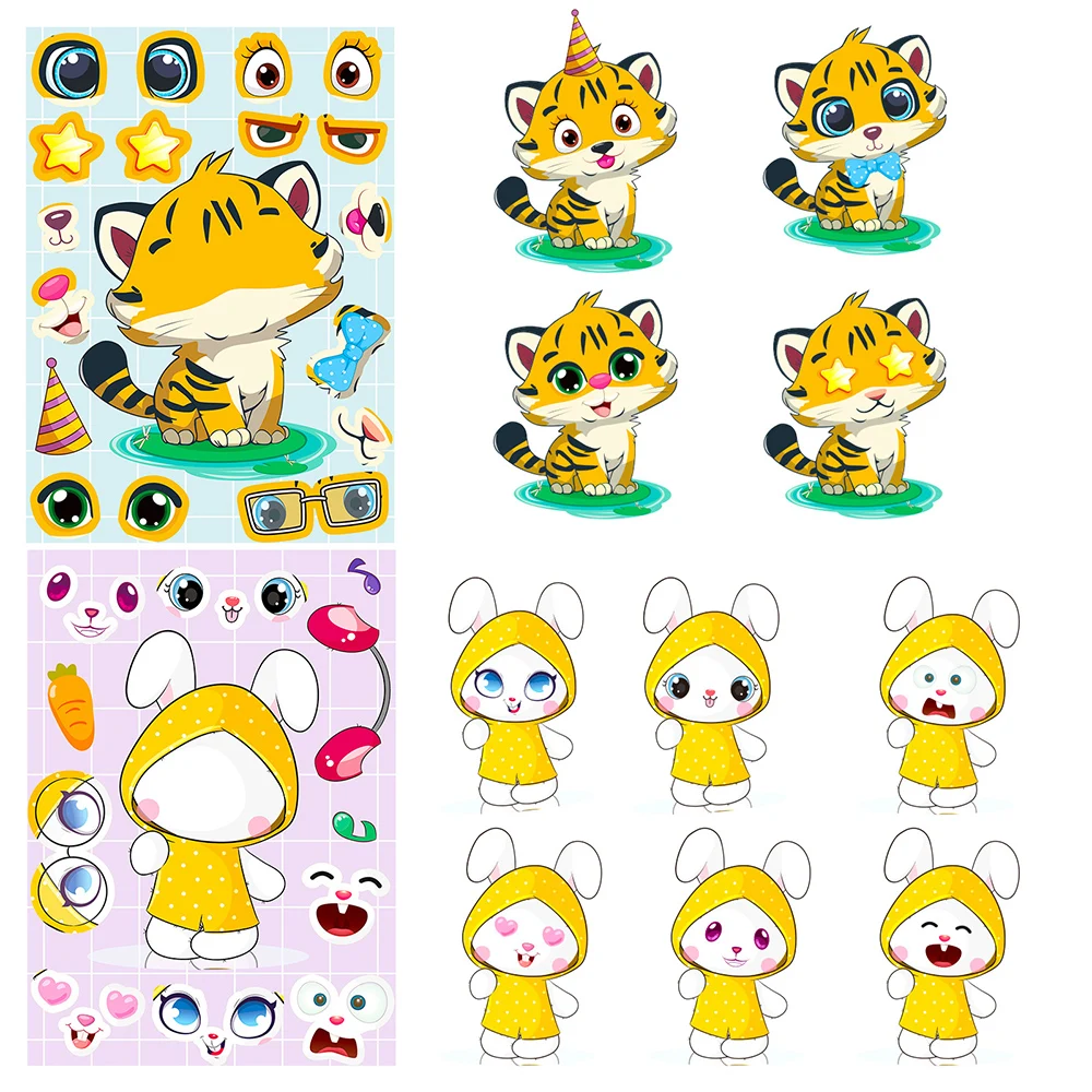 

6/12sheets DIY Tiger Kawaii Anime Stickers Animal Cartoon Puzzle Decal Notebook Luggage Compute Kids Waterproof Sticker Toys Gif