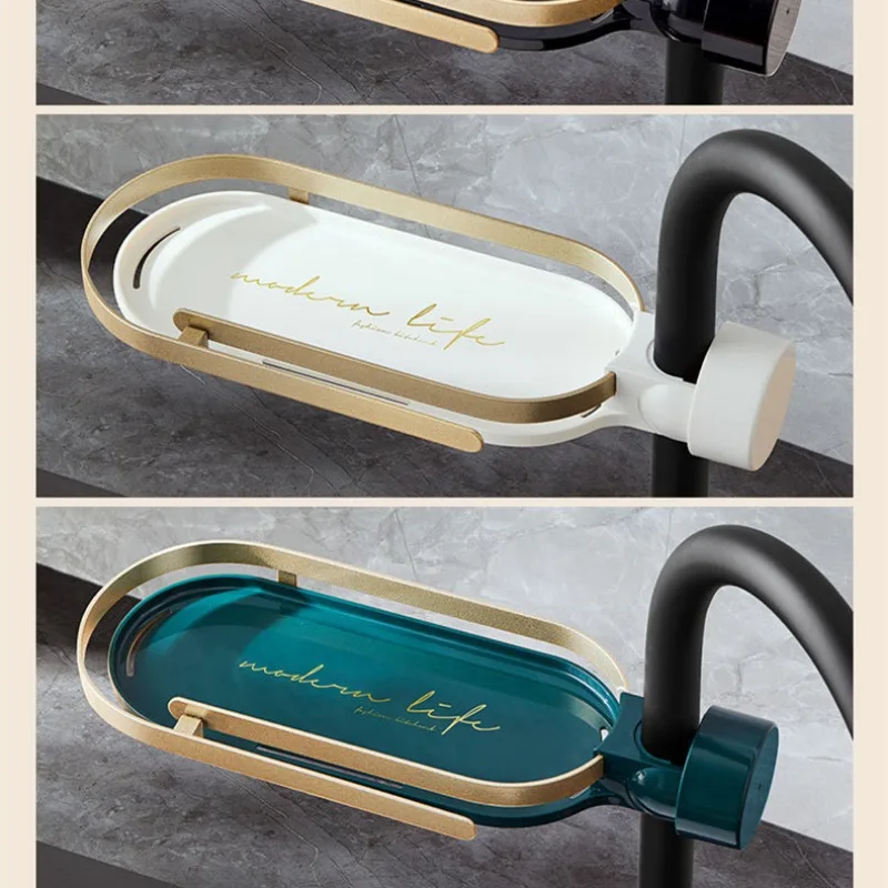 Faucet Storage Dry Rack Shower Rod Rack Bathroom Sink Drain Rack Soap Sponge Rag Holder for Kitchen Accessories