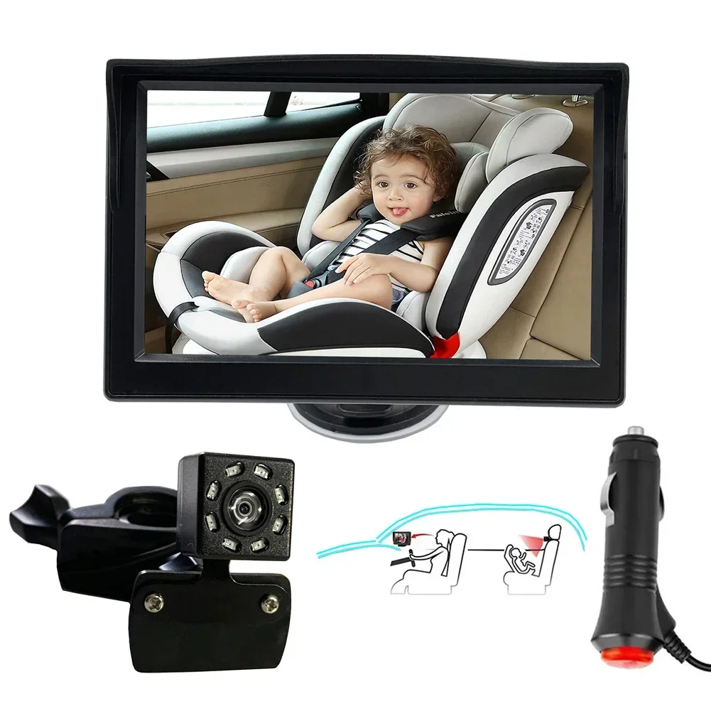 Baby Car Mirror Camera Car Monitor Waterproof IP68 With 5M Video Cable 1080p 5 Inch Monitor Baby Car Monitor Car Seat Mirror