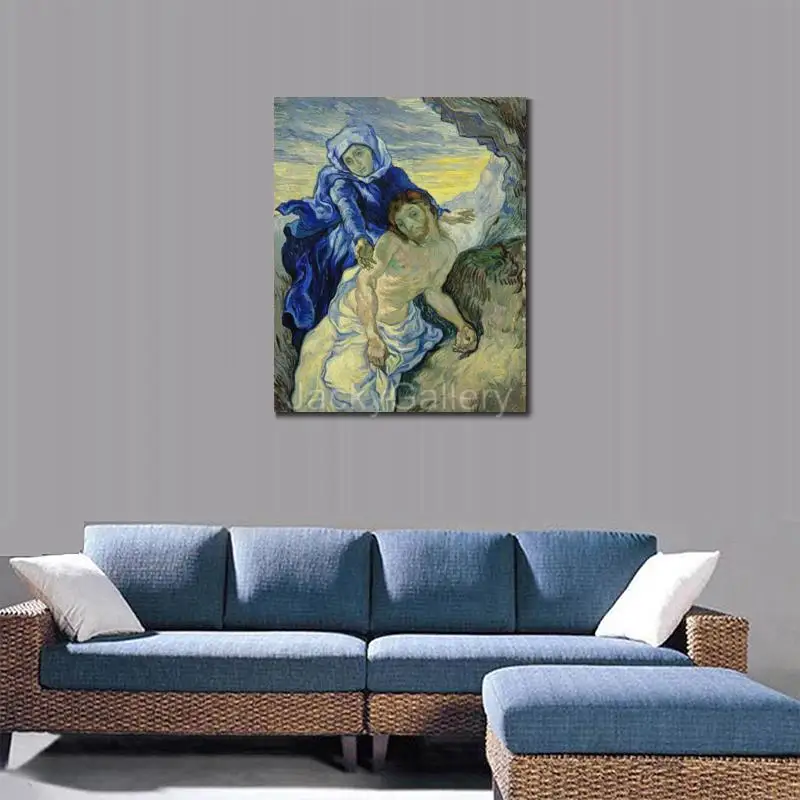 Hand Painted Van Gogh Landscape Pieta After Delacroix Impressionist Painting in Oils Canvas Artwork for Bedroom Decor