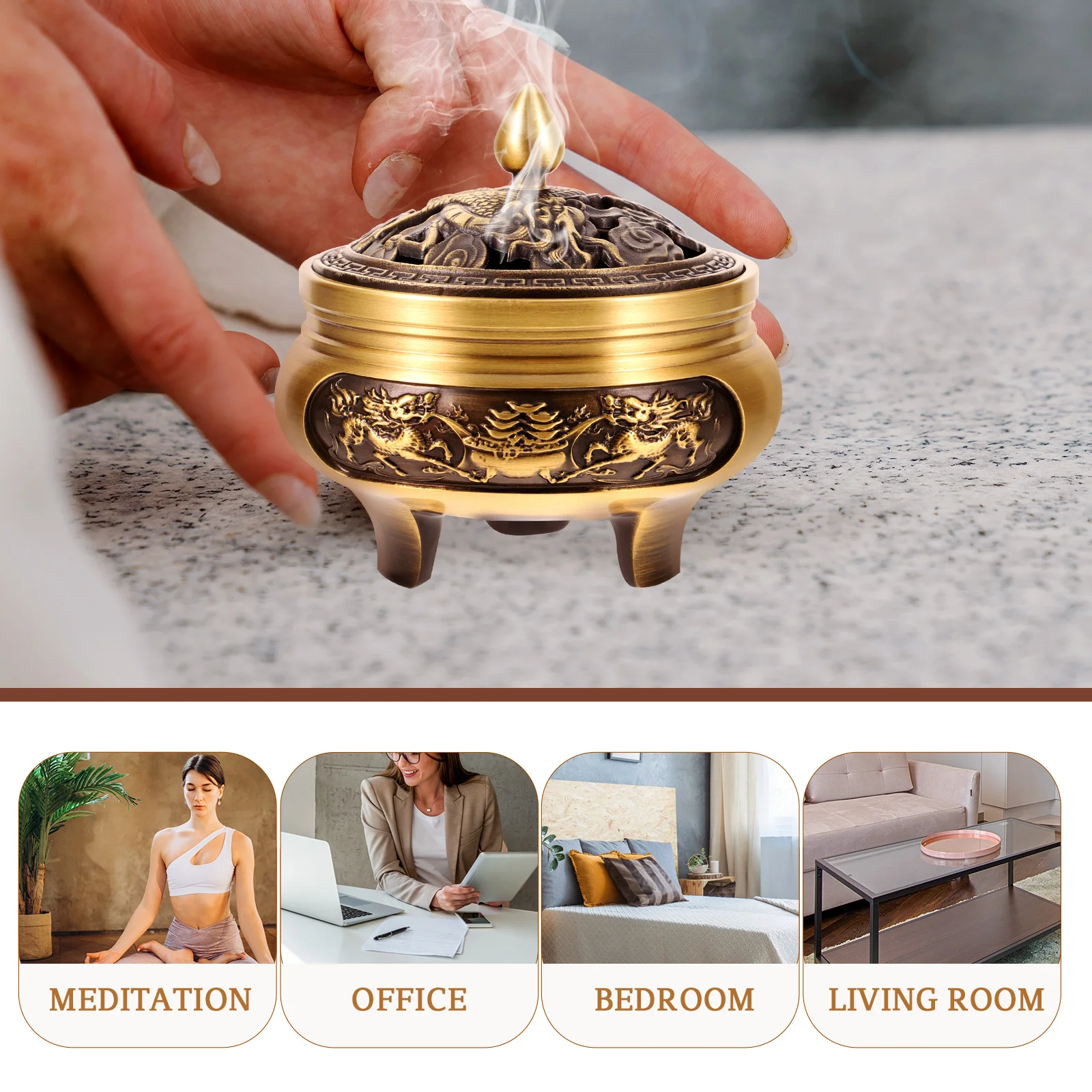 

Vintage Brass Incense Burner Holder Home Decorative Censer Aromatherapy Burner Office Bedroom Ornament Small Desktop Aroma Stove