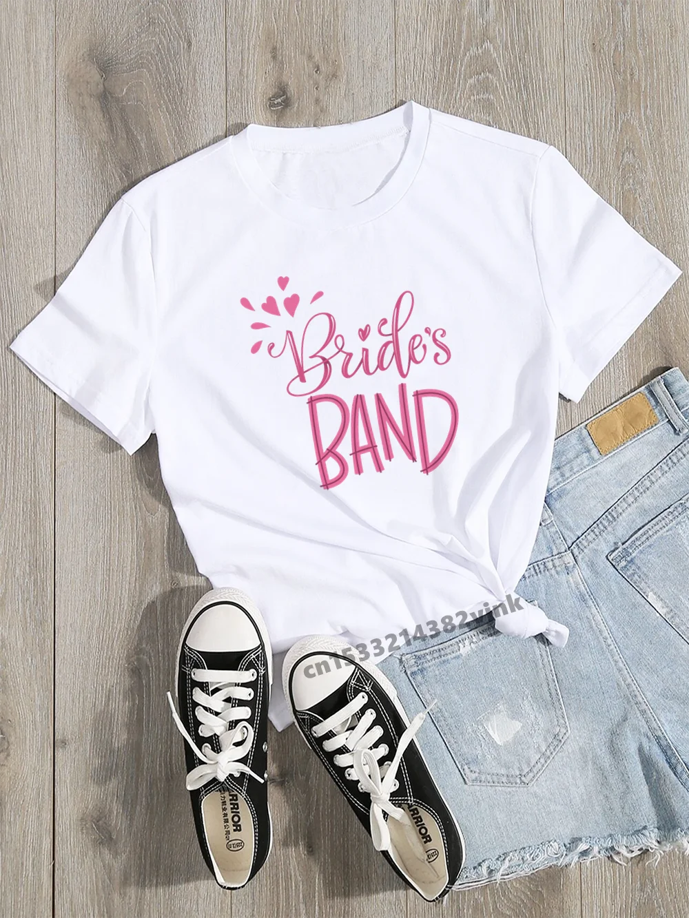 

Brides Band Mom Team Bride Bachelorette Wedding Party Women Evjf T-Shirt Casual ladies basic O-collar Pink Short Sleeved T-shirt