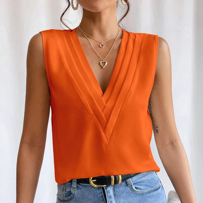 Solid Casual losse mouwloze blouses voor dames Mode Zomer Dames oversized shirts en blouses Elegante jeugd Vrouwelijke tops