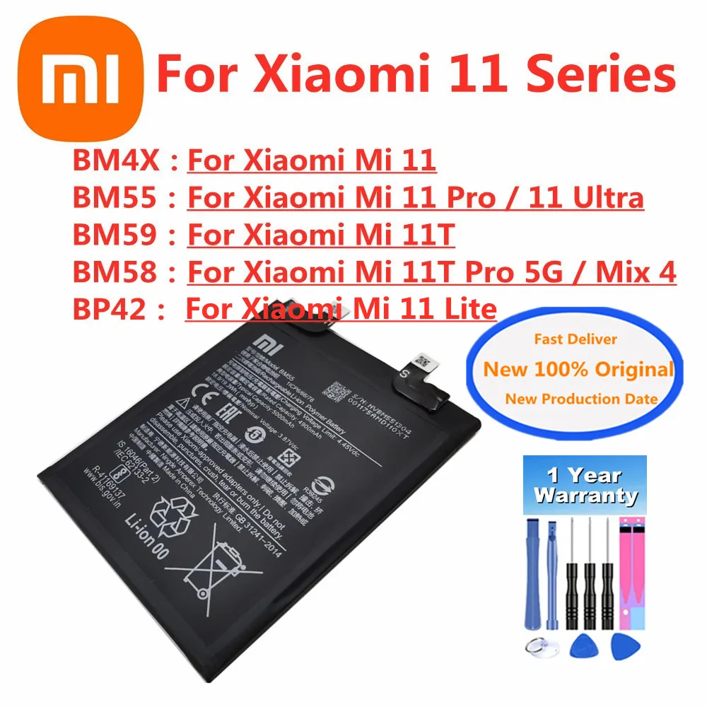 

2025 Years BP42 Original Battery BM58 BM4X BM55 BM59 For Mi Xiaomi 11 11pro 11T Pro /11 Ultra Lite 11lite Mix 4 Phone Batteries