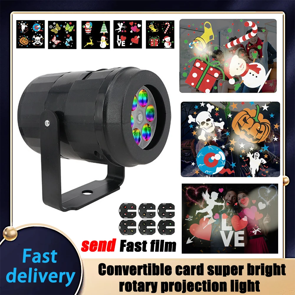 

2024 Led Rotating Projection Lights 6 Interchangeable Card Projection Lamp Laser Outdoor/Indoor Holiday Christmas Pattern Gifts