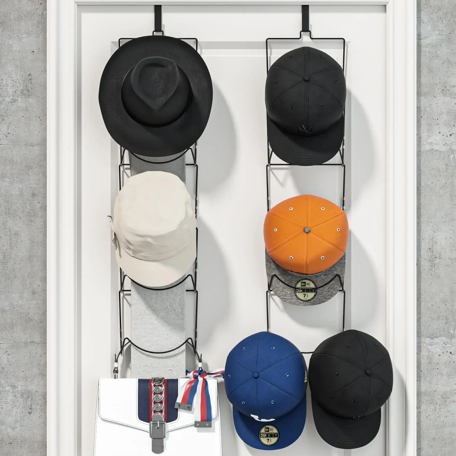 

5 Pack Hat Rack Hanger Holder Organizer Closet Hanging Baseball Cap Display Storage Rack for Scarves Door Wall Mounted w Hook