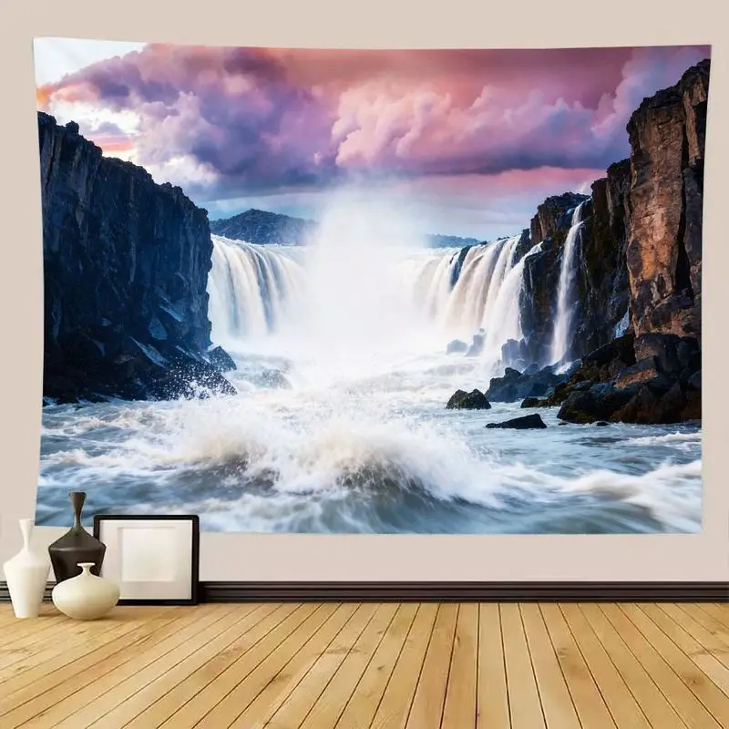 VIKAMA Boho Wall Art Tapestry Majestic Cascade Waterfall Scenery Home Decor