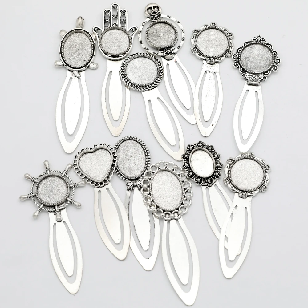 Randommix 10pcs Cabochon Cameo Base Oval Owl Vintage Bookmarks Crown Round Blank Bezel Settings Bookmark Findings DIY Components