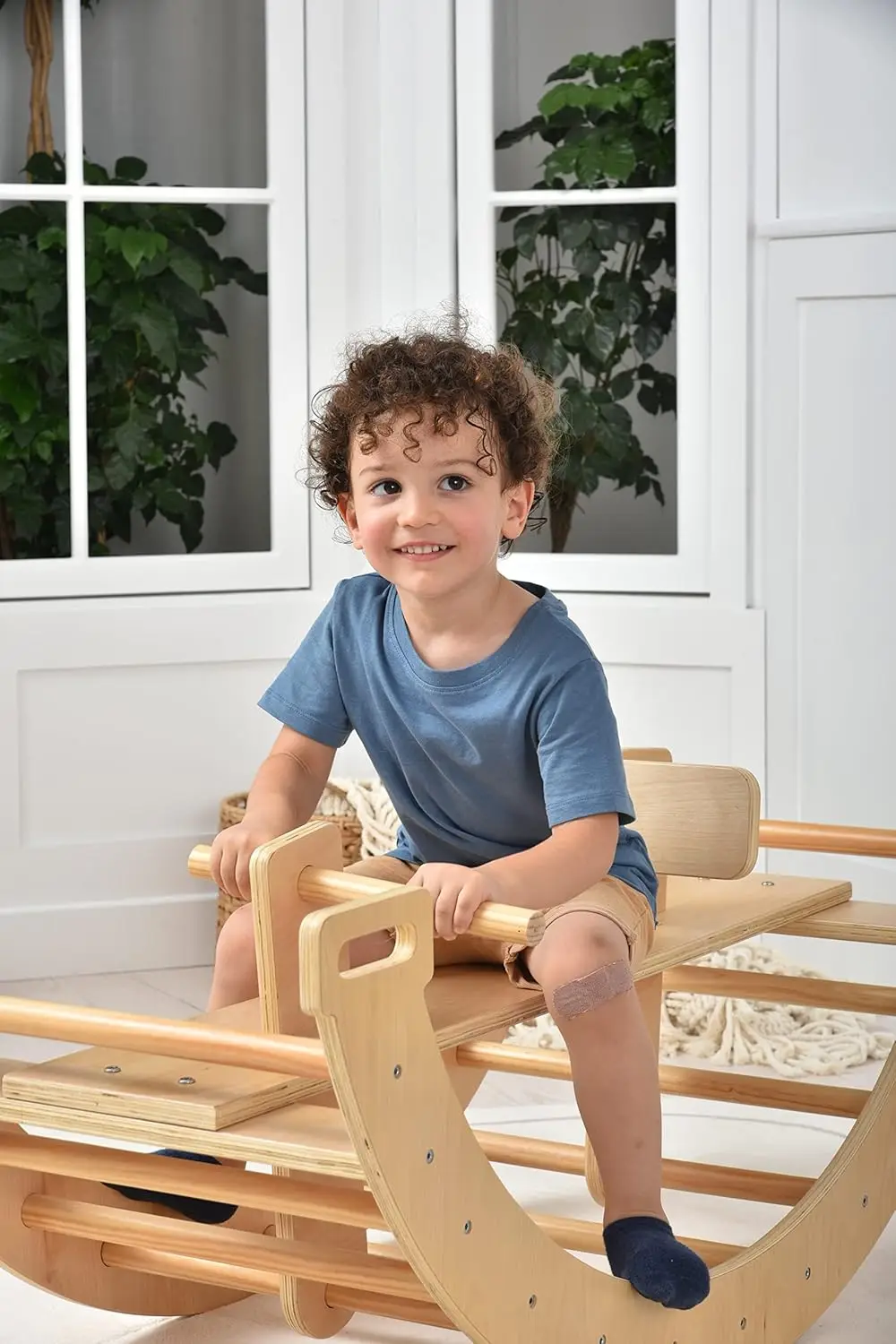 Bailis Ultimate 3-in-1 Playset for Kids - Seesaw, Climbing Arch and Rocker - Waldorf and Montessori Climbing Toy for Children 2-