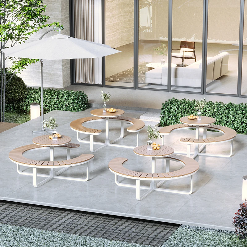 Outdoor one-piece table and chair leisure villa courtyard garden park terrace round table and chair outdoor public place dining