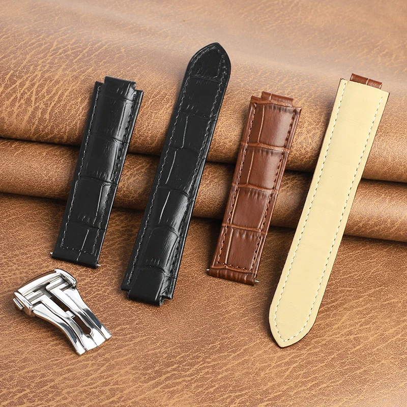 First Layer Genuine Leather Watch Strap 20mm Bamboo Pattern Design Universal Watchband Black Brown Colors Men's Wristbelt Band