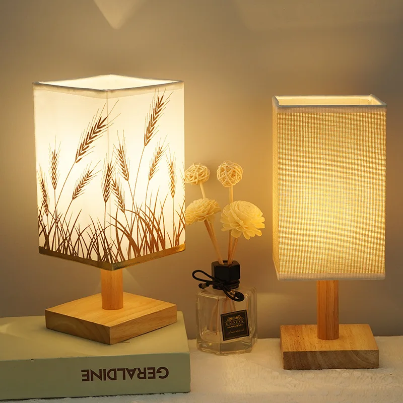 #For Nordic solid wood fabric usb desk lamp decoration bedroom bedside lamp study dormitory remote control led night light