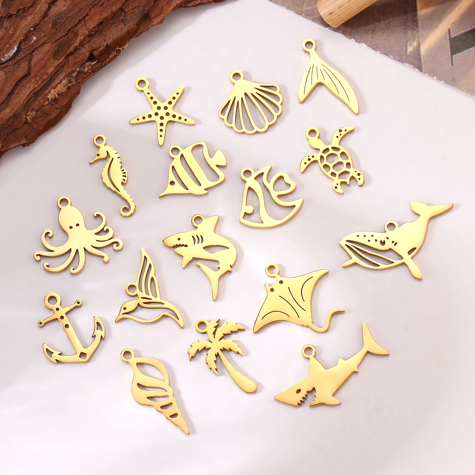 5Pcs Sea Turtle/Starfish/Shell/Fish Charms Stainless Steel Ocean Pedants for Necklace Bracelet Dangle DIY Jewelry Making Supply