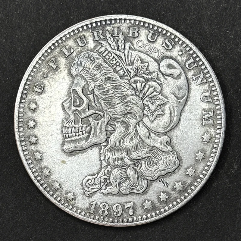 

US 1897 Morgan Skull Hobo Commemorative Coin, Creative Home Decoration Medal, Customer Gift, original collection coin，fake money